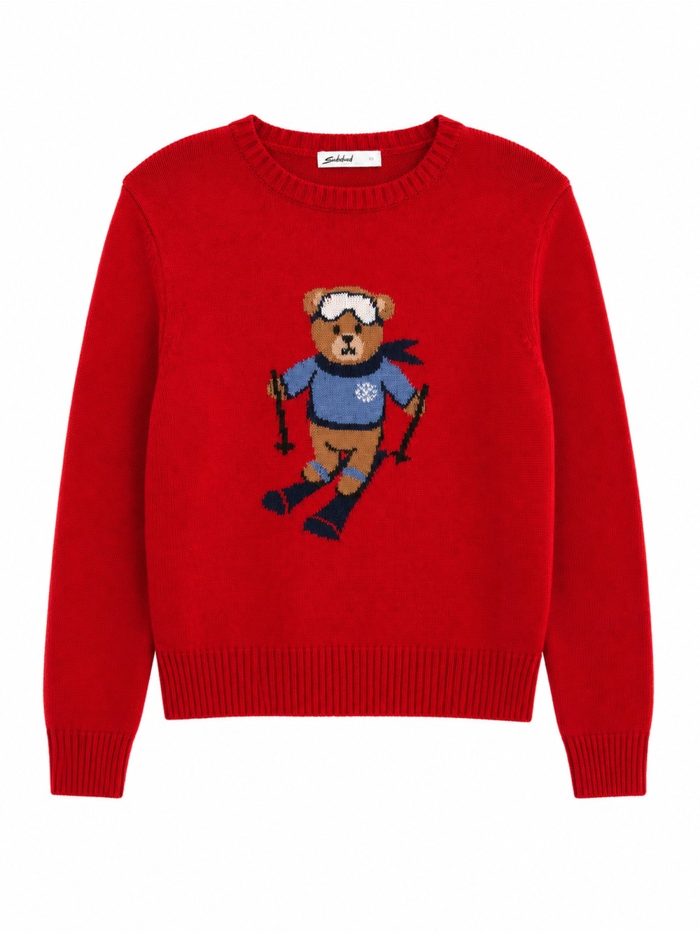 Subdued Red Ski Bear Graphic Knit Sweater Made in Italy XS